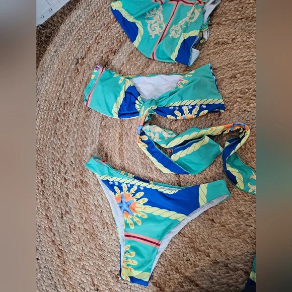 4 Pieces Floral Print Knot Front Swimsuit Bikini & Beach Skirt SIZE M - Picture 6 of 6